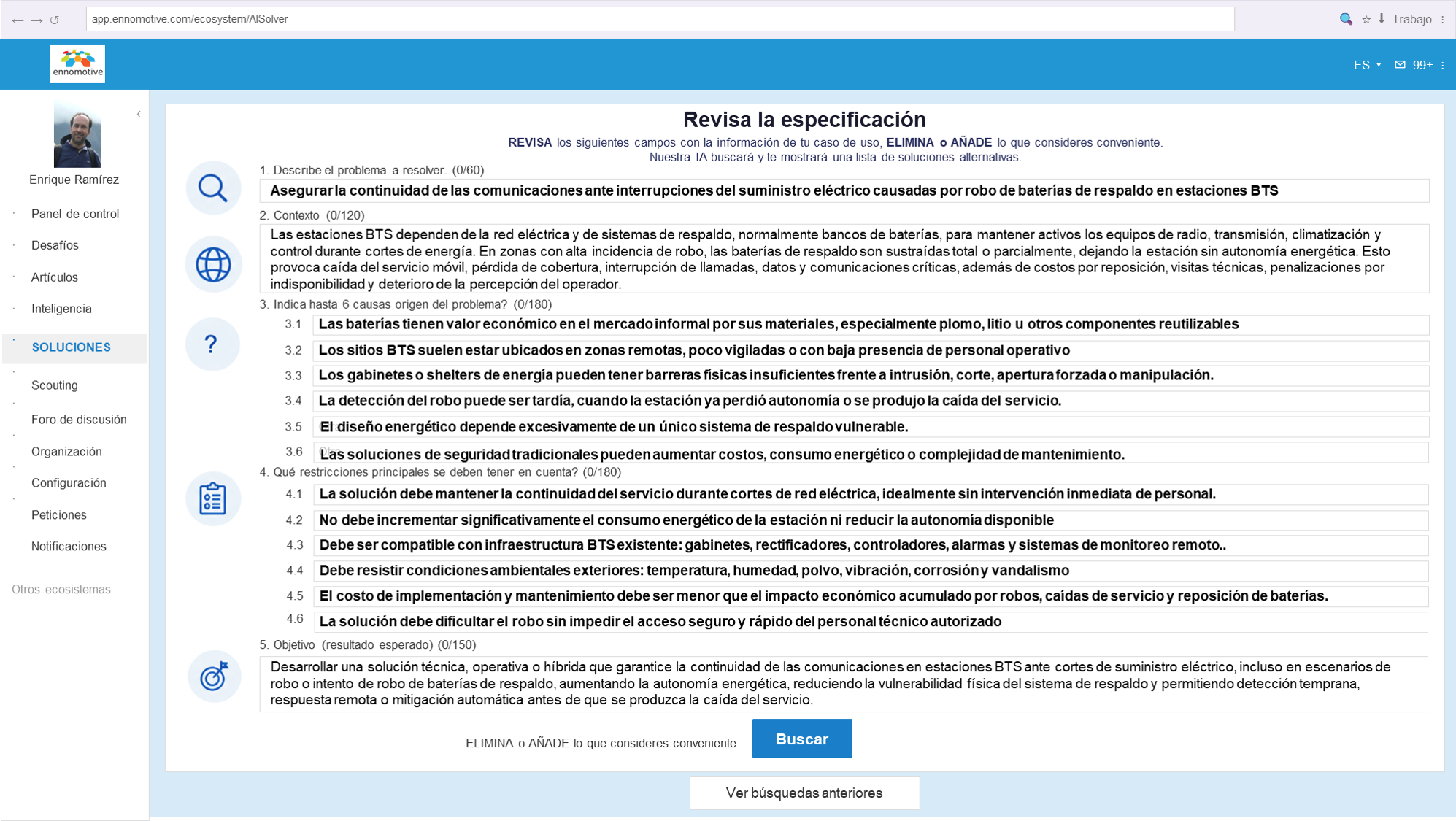 IA especificación de retos de ingeniería